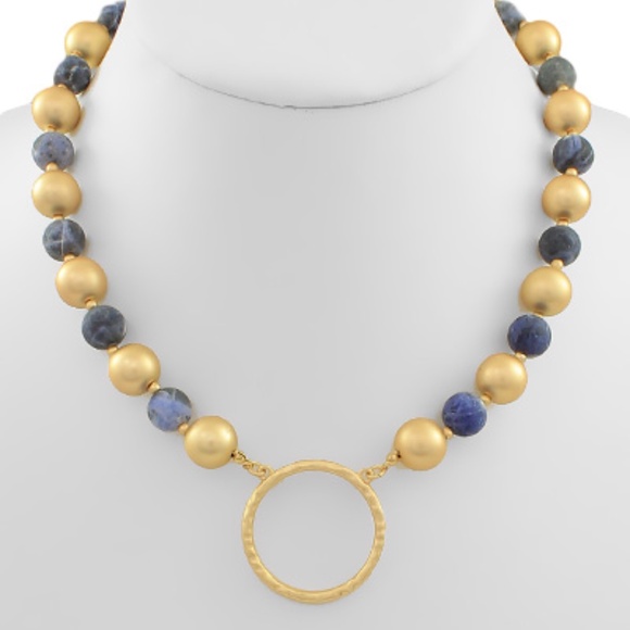 Hollow Circle Stone & Metal Ball Necklace - Picture 1 of 3